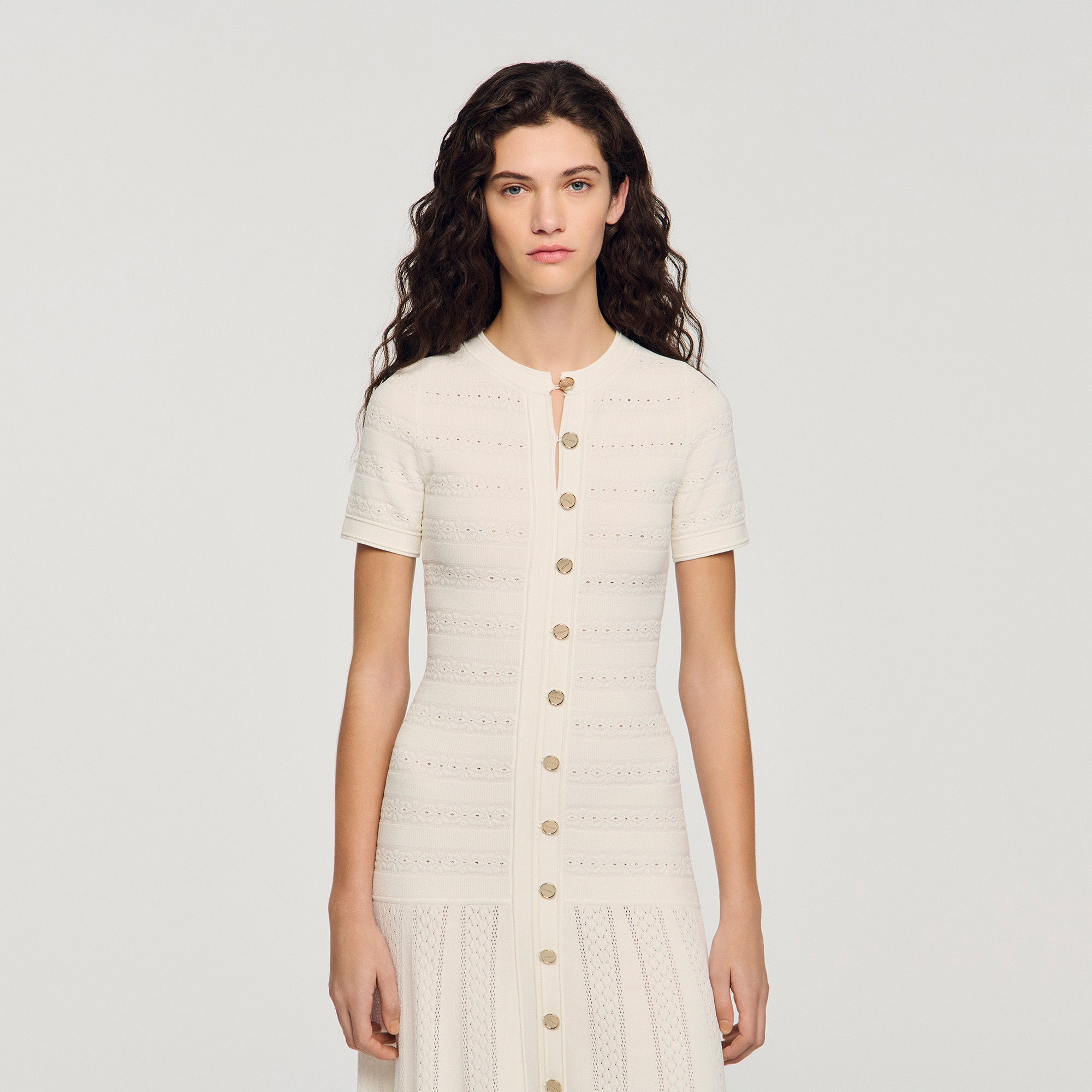 sandro cream knit dress Sandro Pearl Detail Cream Knit Midi by Sandro