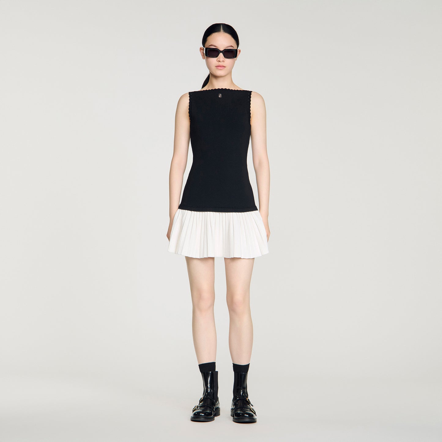 Mendy Two-Tone Short Dress BLACK