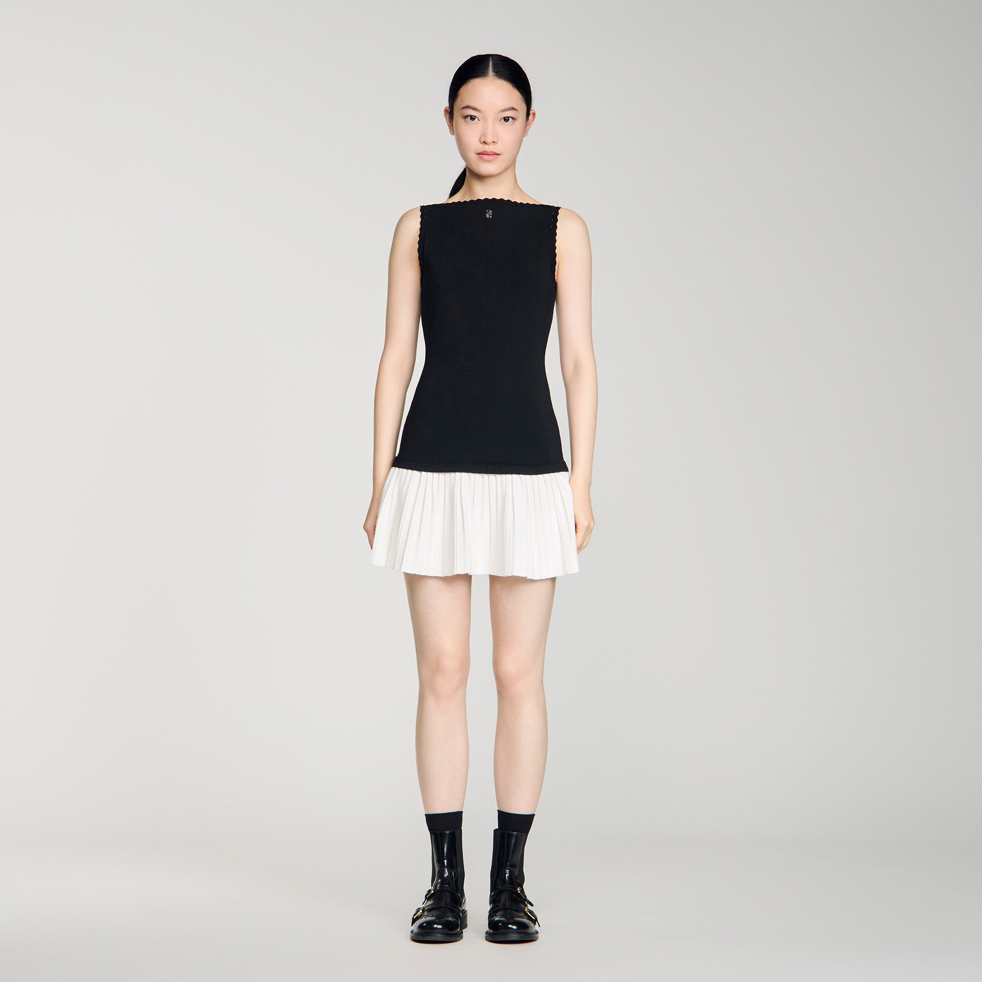 Mendy Two-Tone Short Dress BLACK