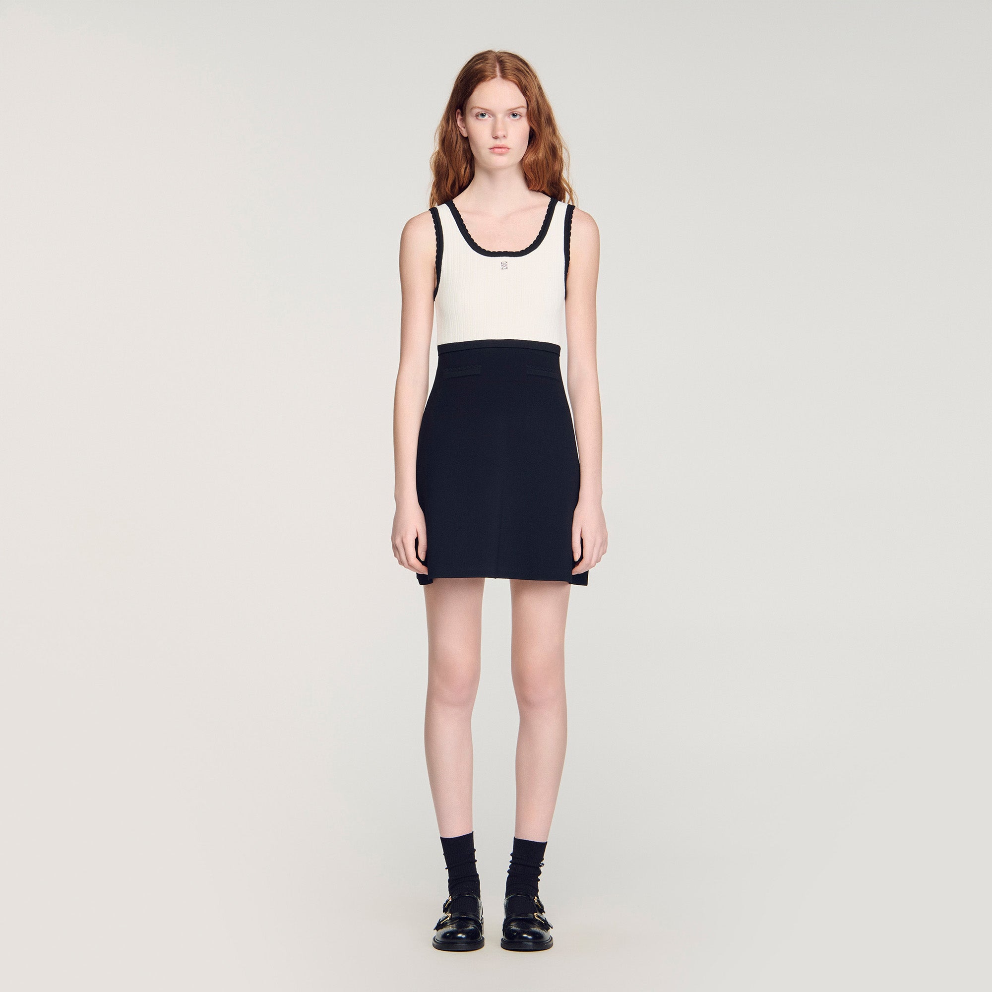 Ellie Two-Tone Knit Short Dress BLACK