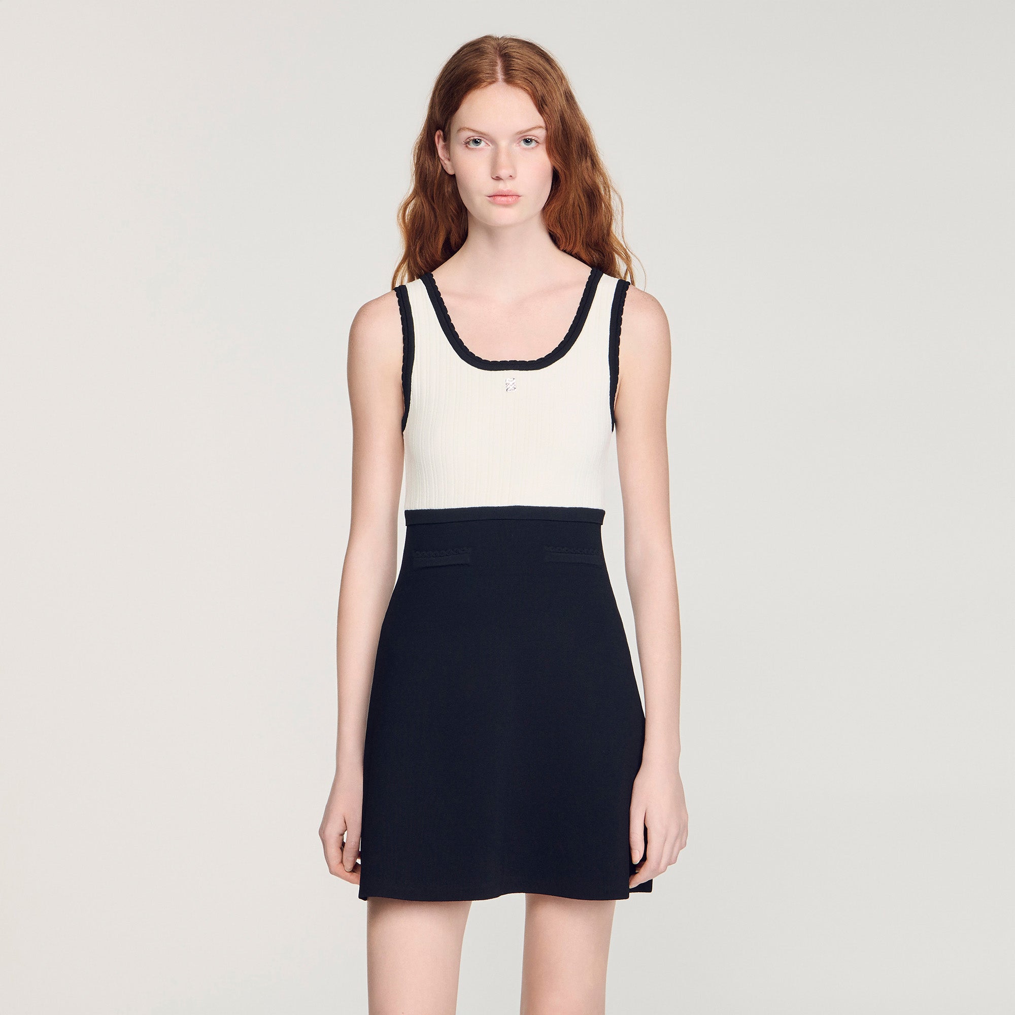 Ellie Two-Tone Knit Short Dress BLACK