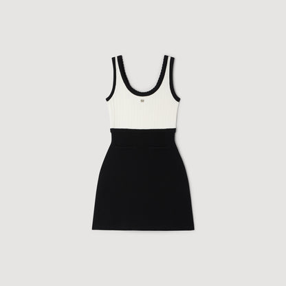 Ellie Two-Tone Knit Short Dress BLACK