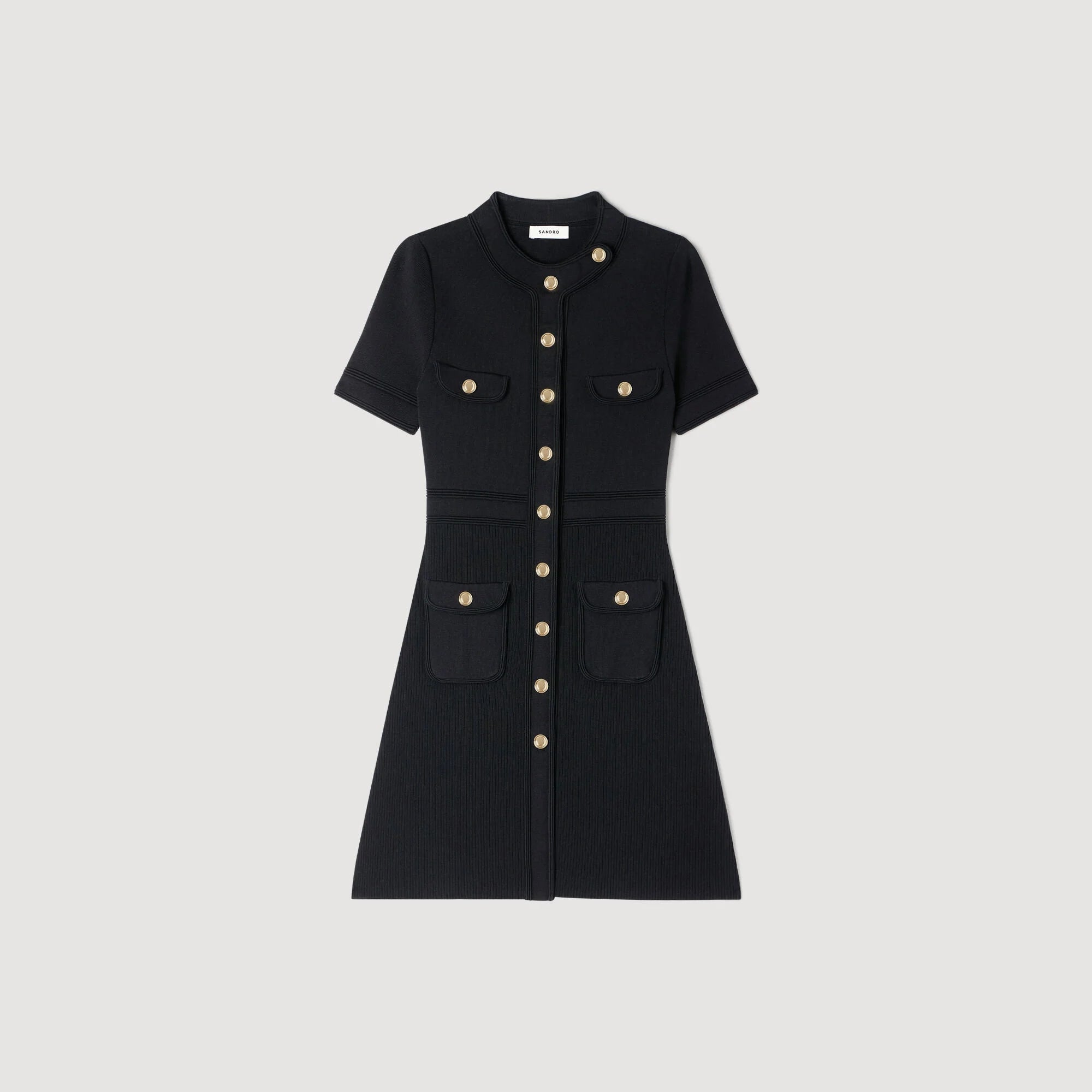 Isis Button-Up Knit Short Dress Black