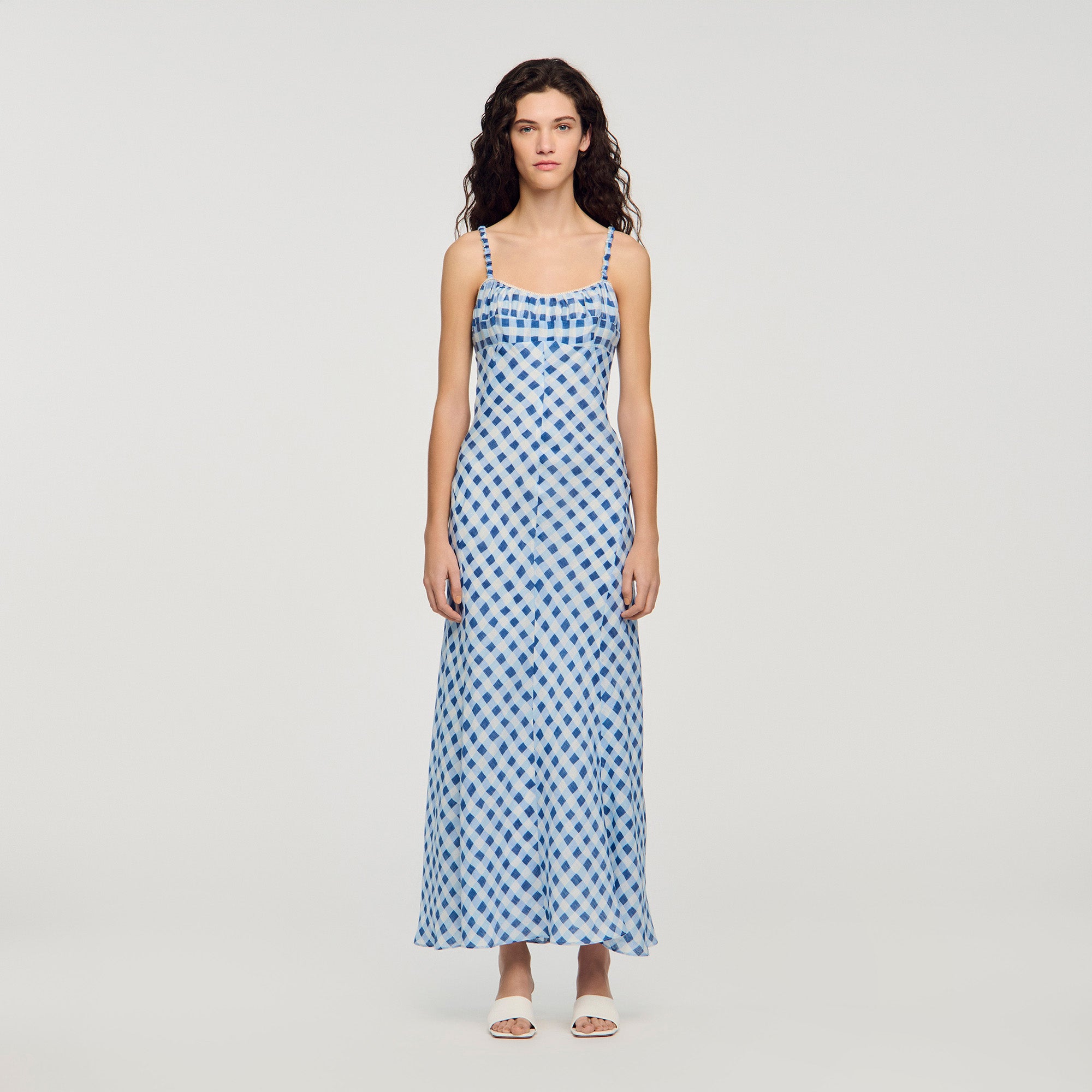 Colette Gingham Linen Maxi Dress Blu / White