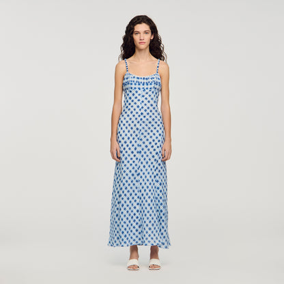 Colette Gingham Linen Maxi Dress Blu / White