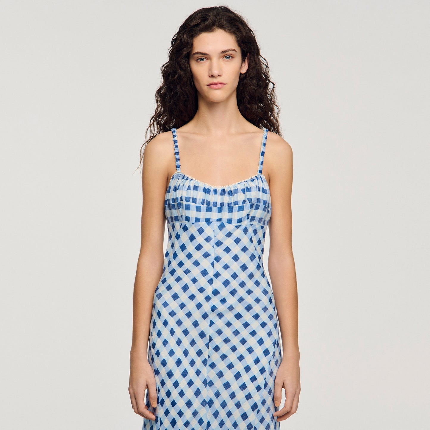 Colette Gingham Linen Maxi Dress Blu / White