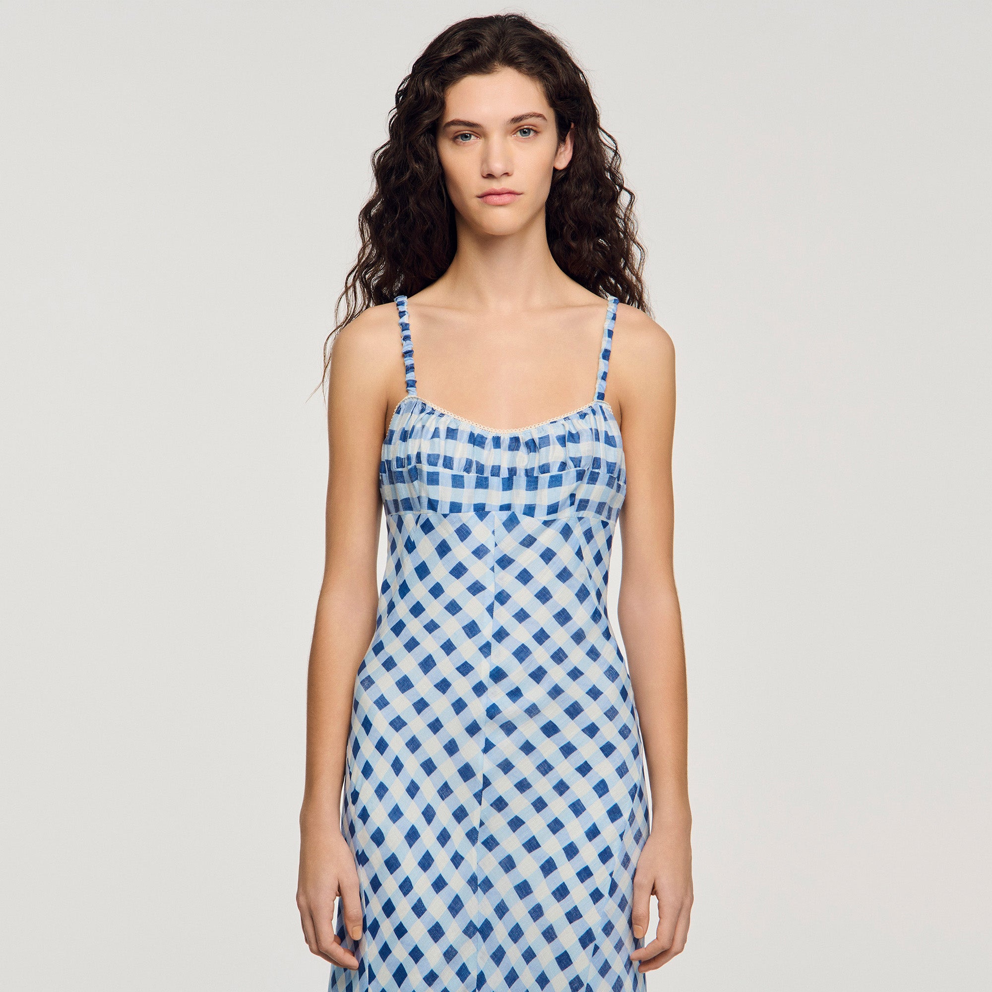 Colette Gingham Linen Maxi Dress Blu / White