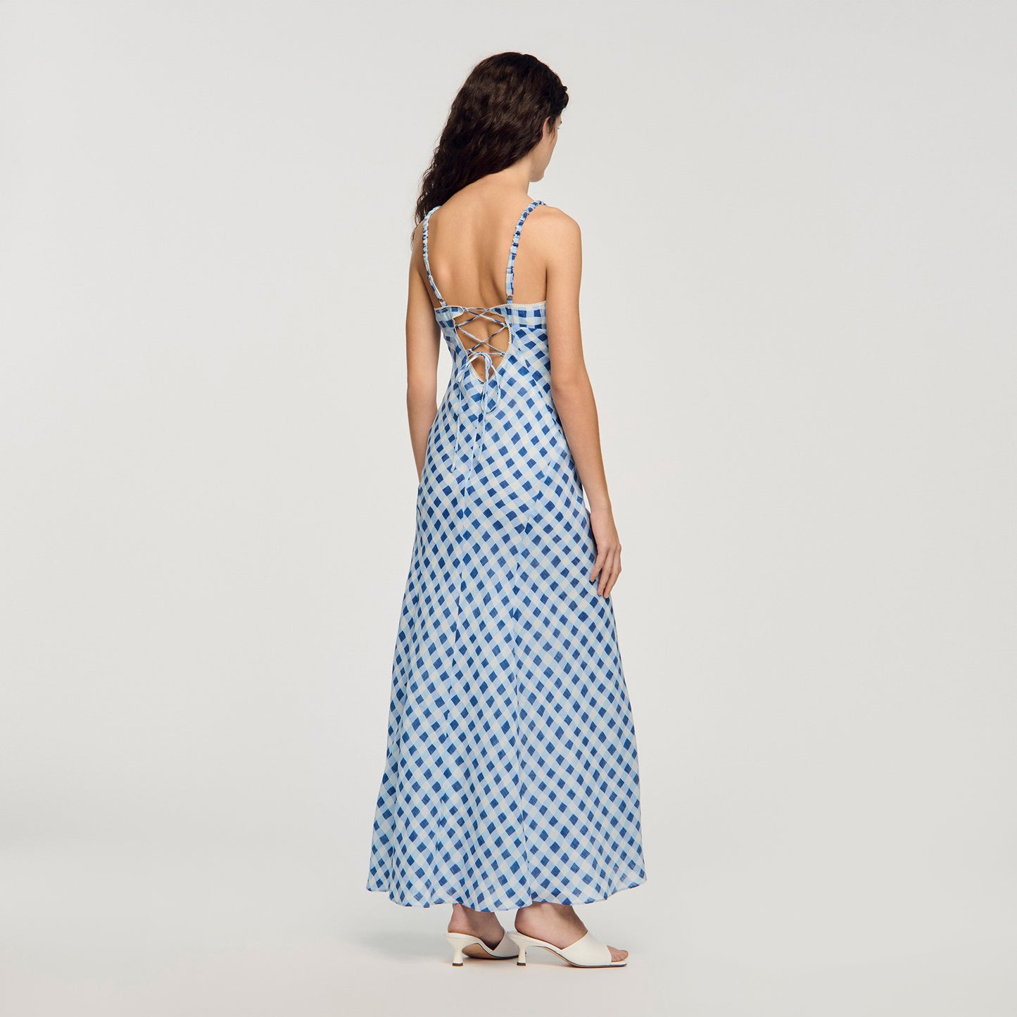 Colette Gingham Linen Maxi Dress Blu / White
