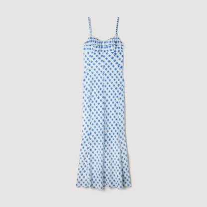 Colette Gingham Linen Maxi Dress Blu / White