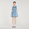 Riri Short Beaded Rhinestone Denim Dress Blue Jean