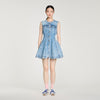 Riri Short Beaded Rhinestone Denim Dress Blue Jean