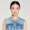 Riri Short Beaded Rhinestone Denim Dress Blue Jean
