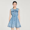 Riri Short Beaded Rhinestone Denim Dress Blue Jean