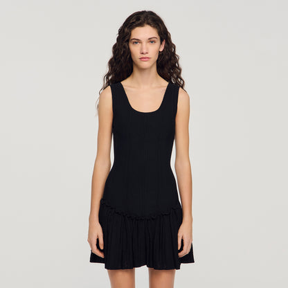 Carla Short Knit Dress With Ruffle Black