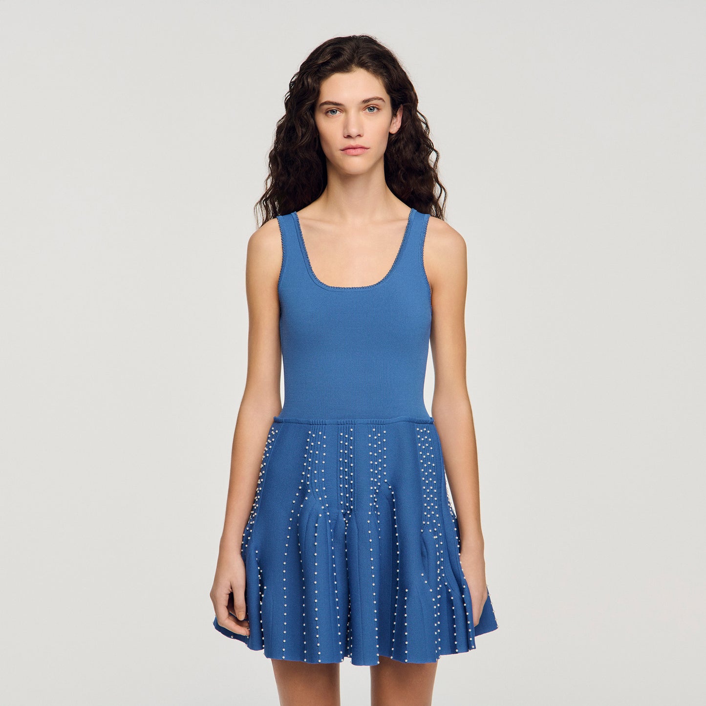 Nina Beaded Knit Short Dress BLUE