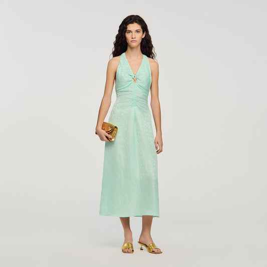 Monira V-Neck Floral Print Maxi Dress Light Green