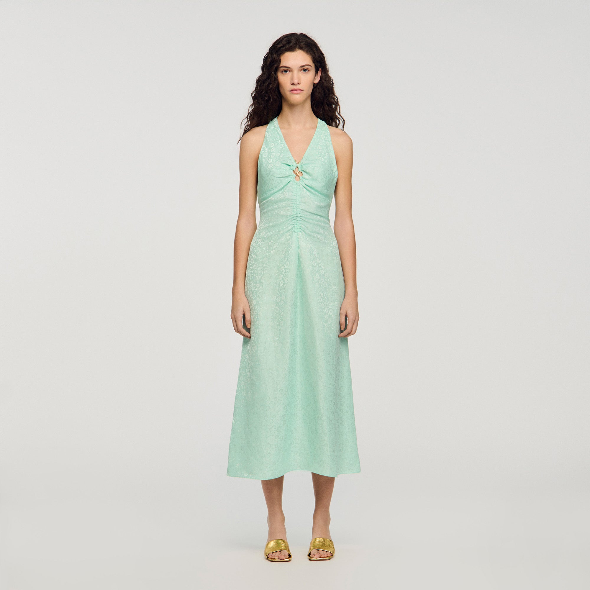 Monira V-Neck Floral Print Maxi Dress LIGHT GREEN