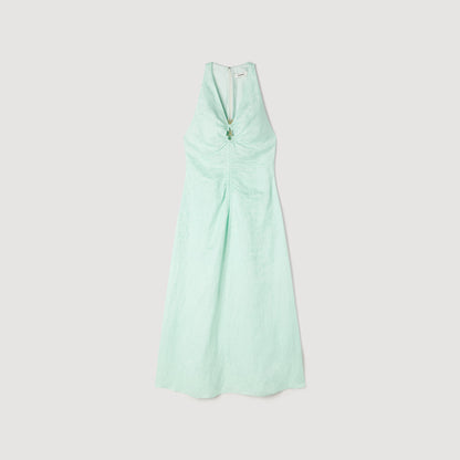 Monira V-Neck Floral Print Maxi Dress Light Green