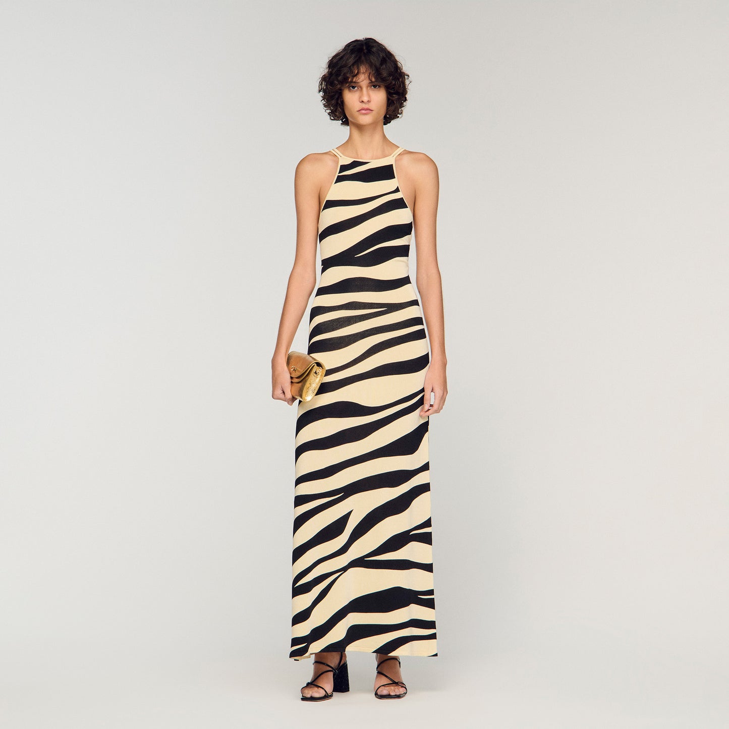 Zebraza Zebra Print Knit Maxi Dress Ecru / Black