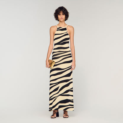 Zebraza Zebra Print Knit Maxi Dress Ecru / Black