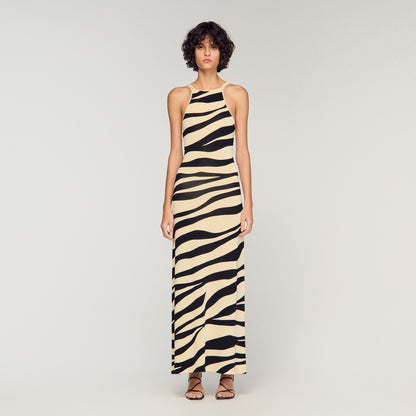 Zebraza Zebra Print Knit Maxi Dress Ecru / Black