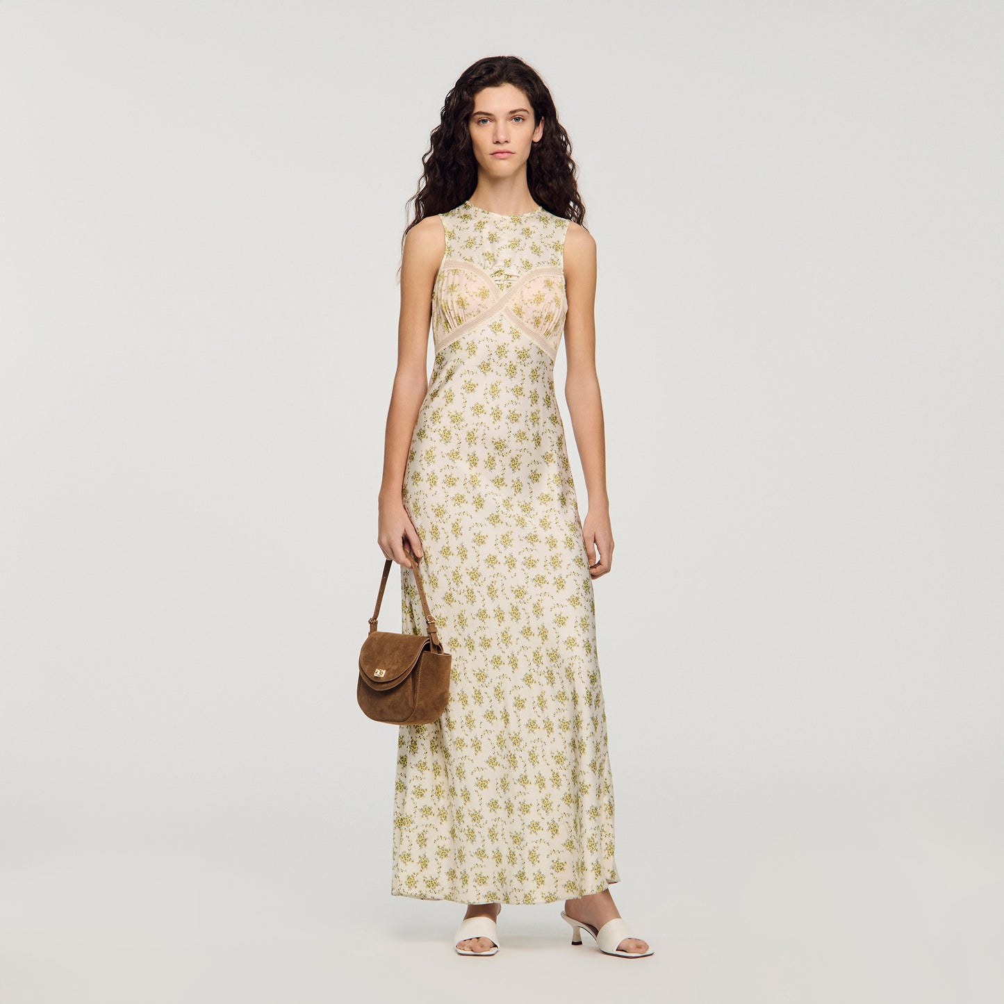 Kate Flower Print Maxi Dress Olive / Ecru