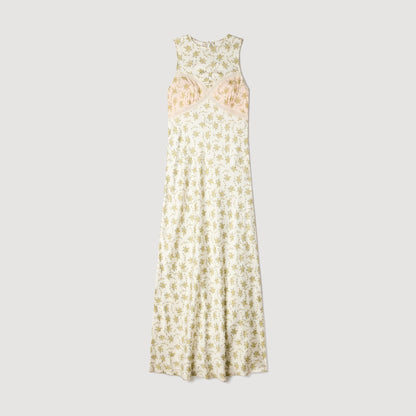 Kate Flower Print Maxi Dress Olive / Ecru