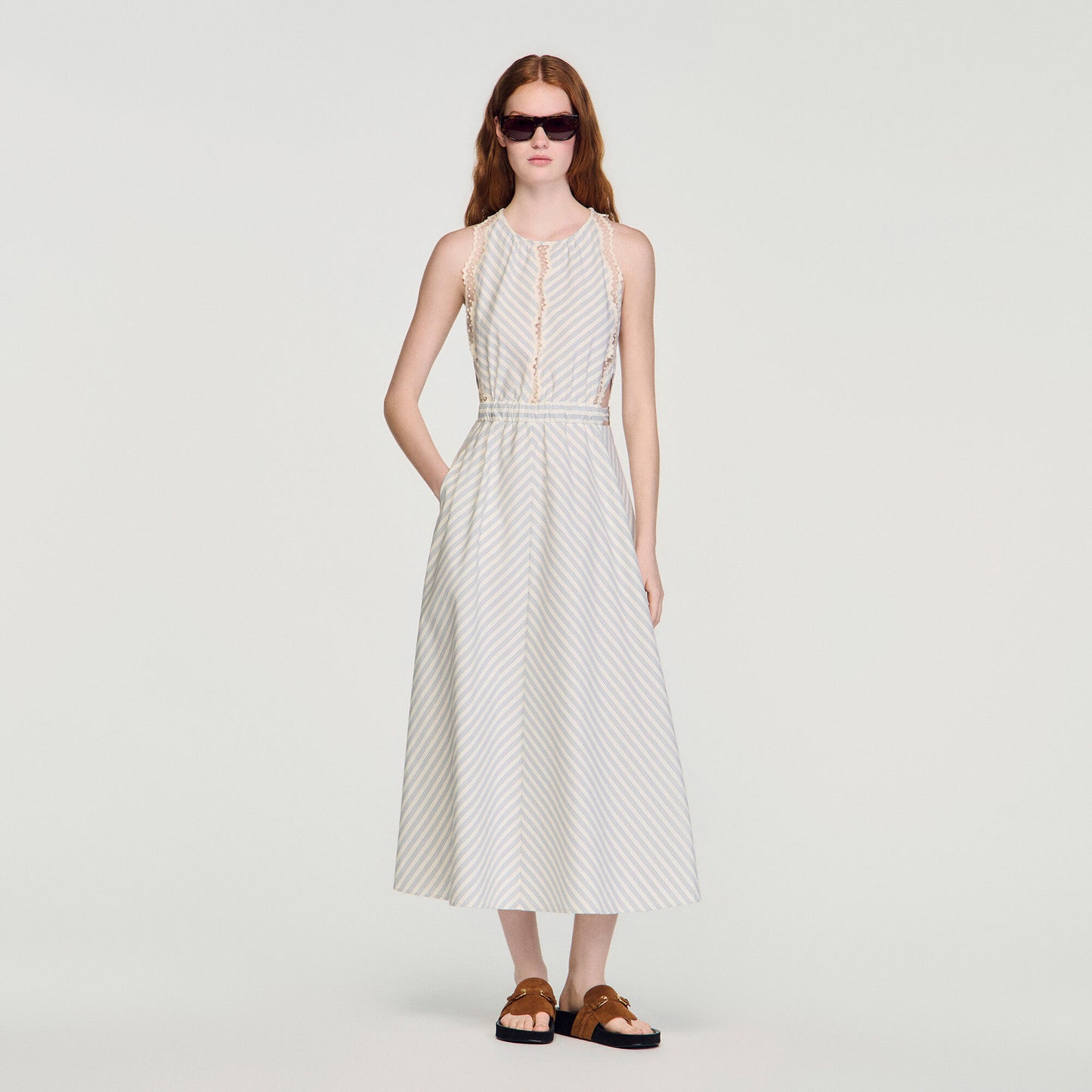 Artemisia Striped cotton maxi dress Ecru / Bleu