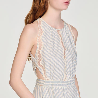 Artemisia Striped cotton maxi dress Ecru / Bleu