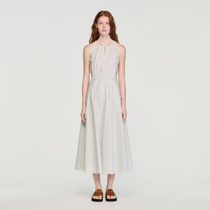 Artemisia Striped cotton maxi dress Ecru / Bleu