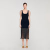 Fringed Knit Maxi Dress Black