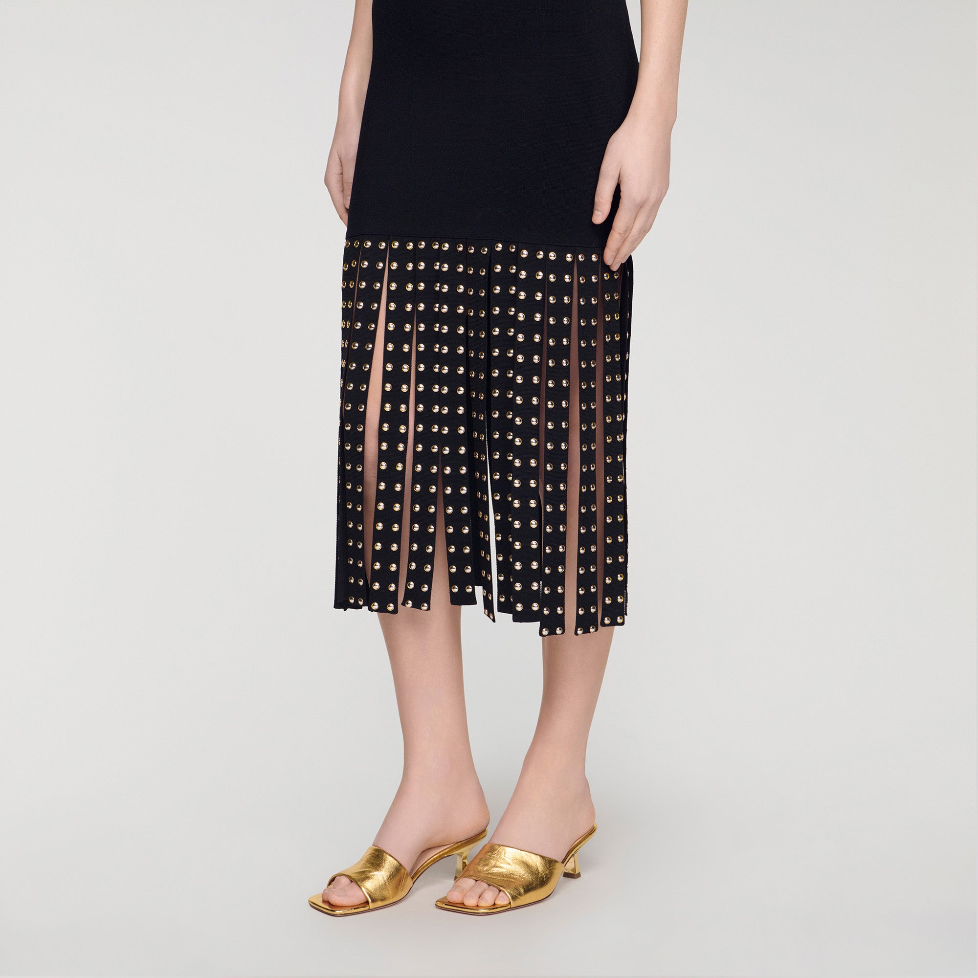 Fringed Knit Maxi Dress Black