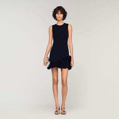 Floral Knit Short Dress Black