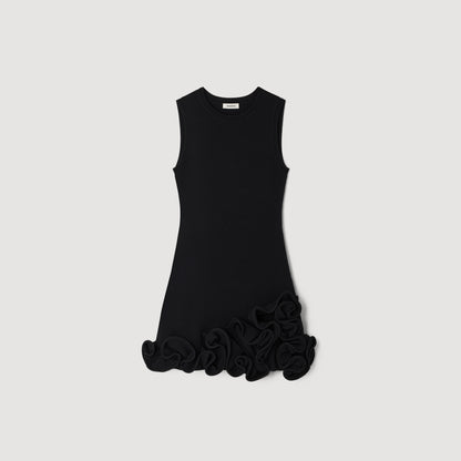 Floral Knit Short Dress Black