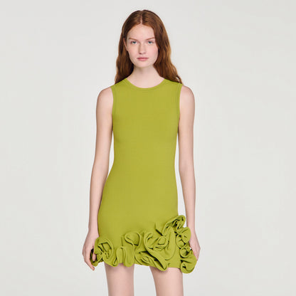 Chloe Short Floral Knit Dress Green