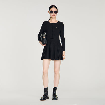 Ruby Pleated Knit Short Dress Black