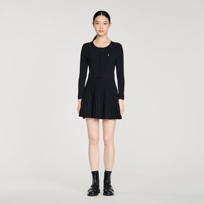Ruby Pleated Knit Short Dress Black