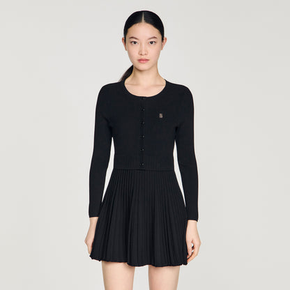 Ruby Pleated Knit Short Dress Black