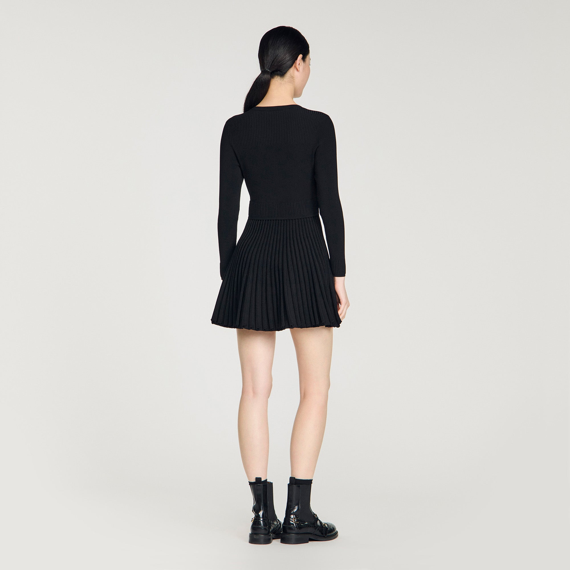 Ruby Pleated Knit Short Dress Black