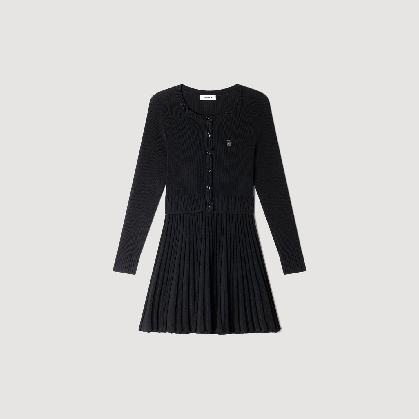 Ruby Pleated Knit Short Dress Black