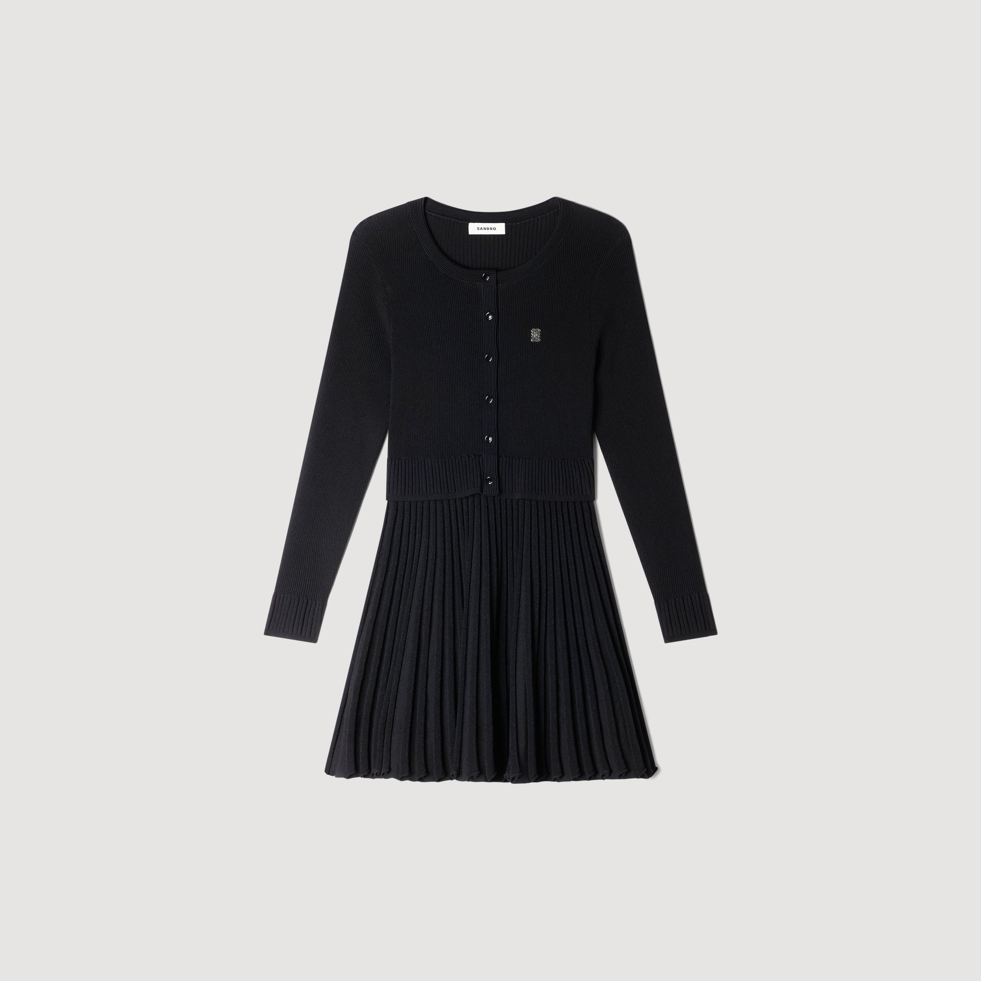 Ruby Pleated Knit Short Dress Black