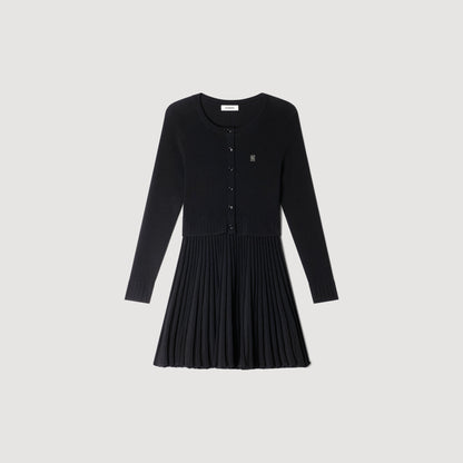 Ruby Pleated Knit Short Dress Black