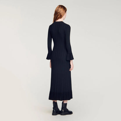 Narya Knit Maxi Dress With Ruffle Black