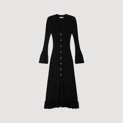 Narya Knit Maxi Dress With Ruffle Black