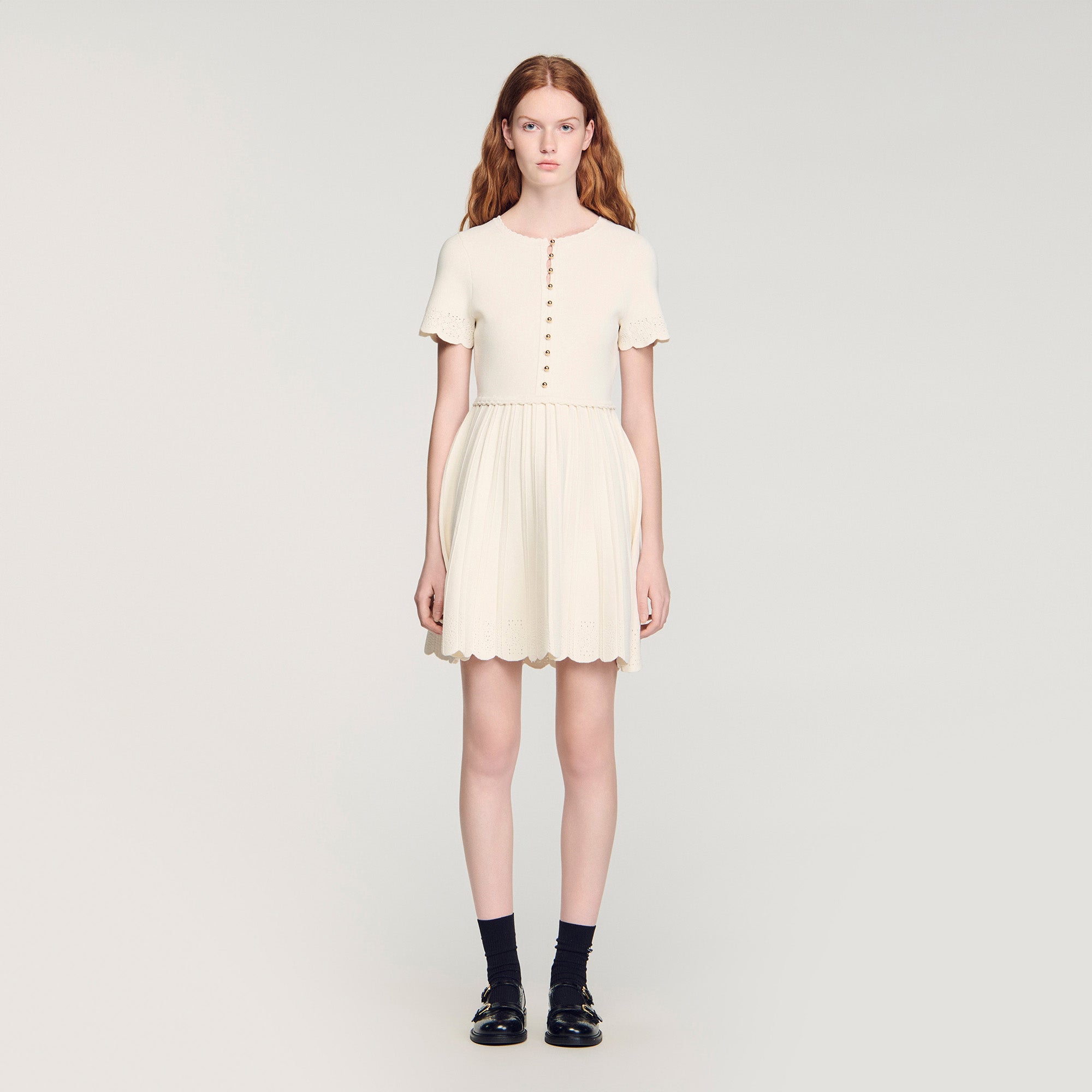 Gisele Pointelle Knit Short Dress ECRU