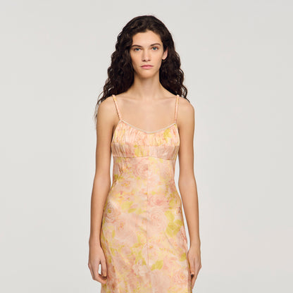 Provence Flower Print Maxi Dress Pink / Green