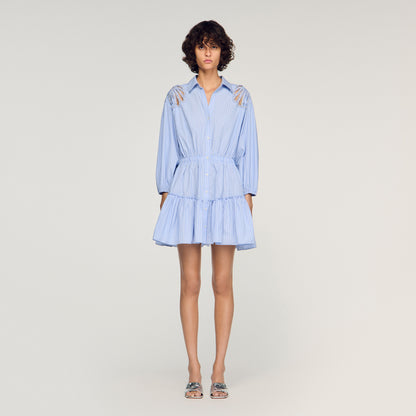 Ludovica Short Striped Cotton Dress Sky Blue