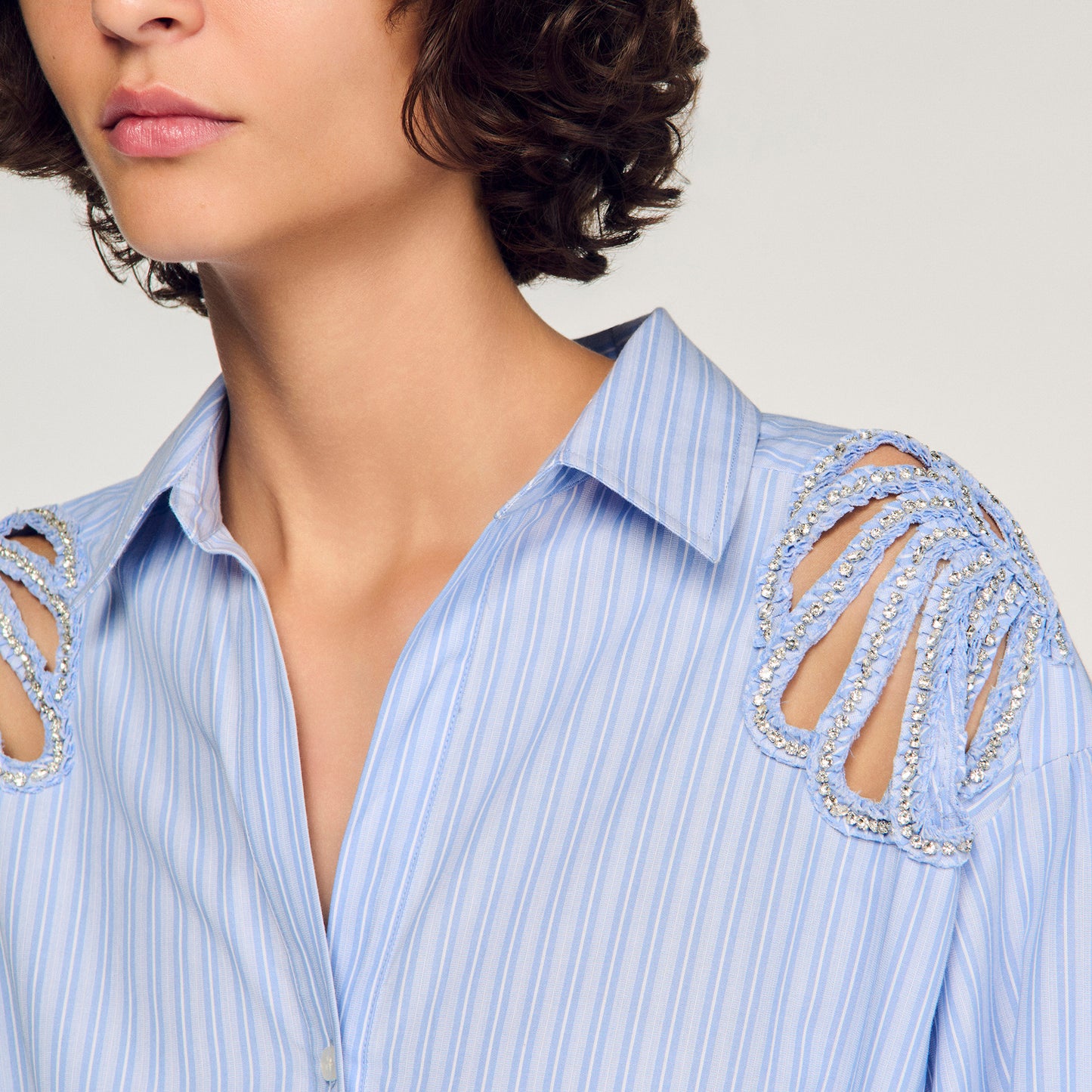 Ludovica Short Striped Cotton Dress Sky Blue