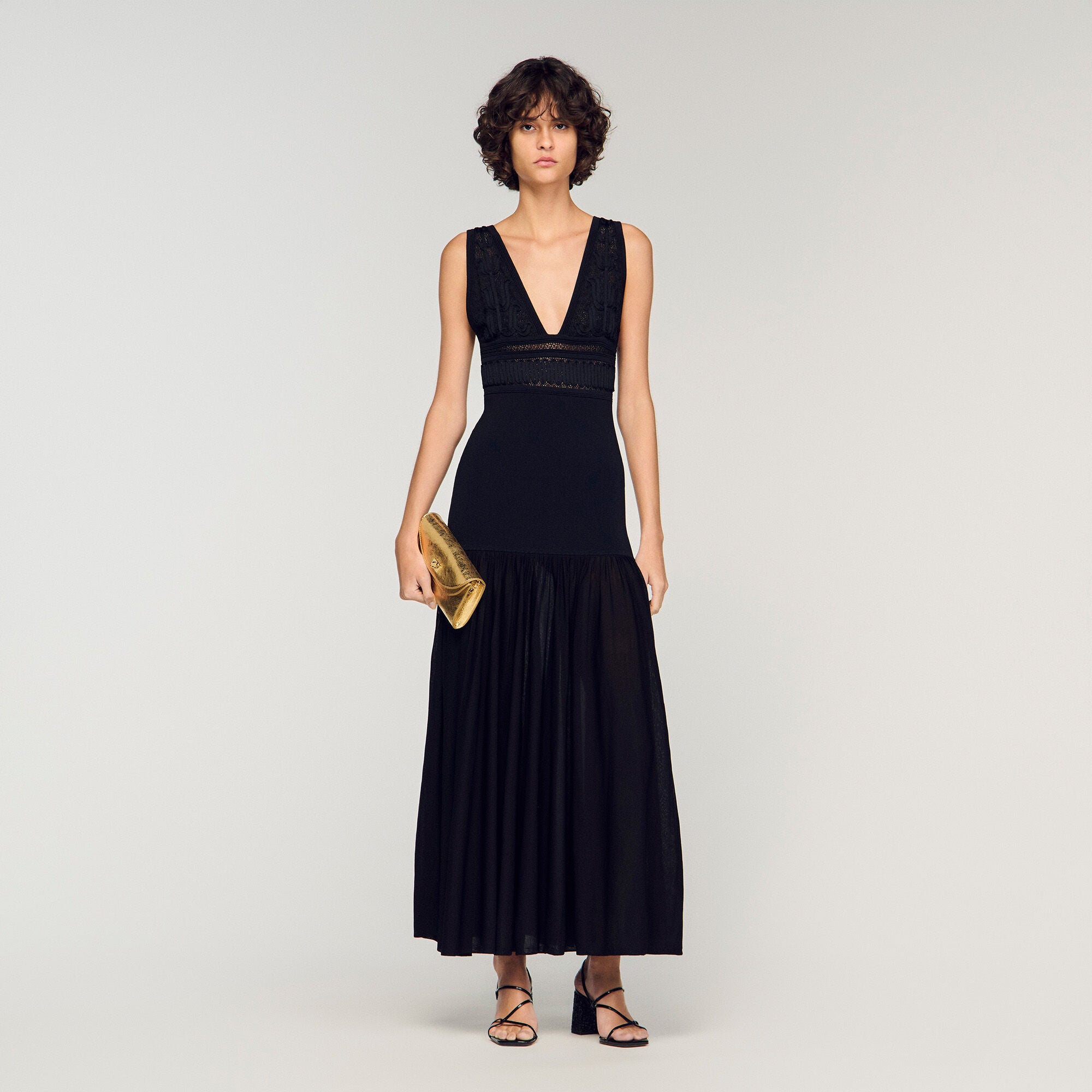 Loula Ruffled Knit Maxi Dress Black