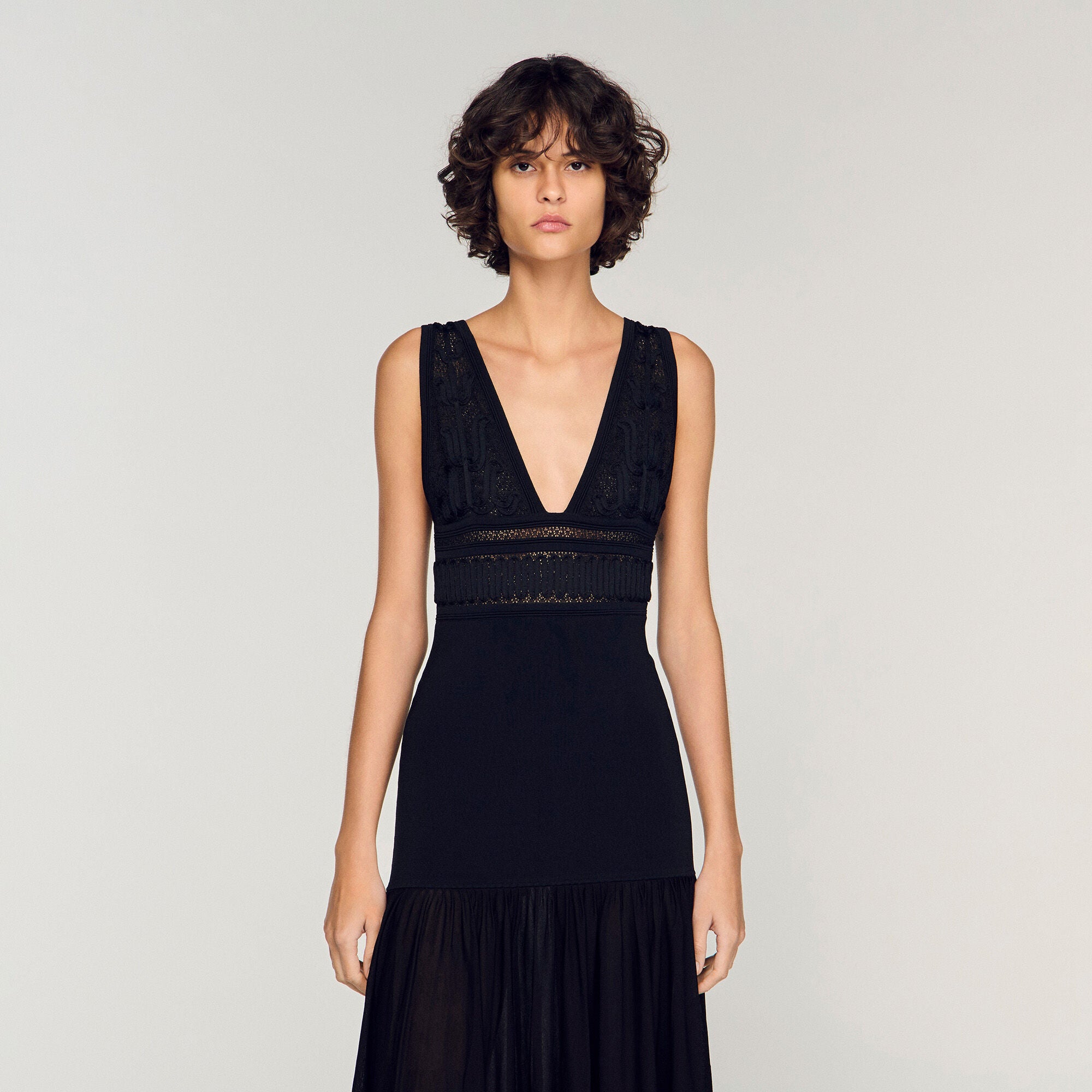 Loula Ruffled Knit Maxi Dress Black